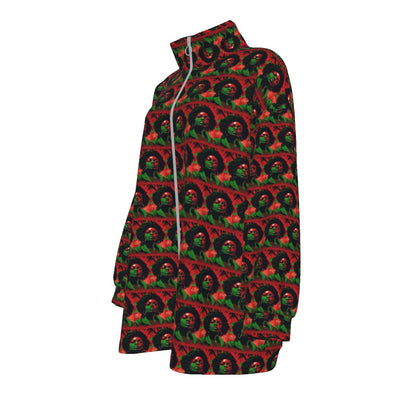 All-Over Print Unisex Borg Fleece Stand-up Collar Coat With Zipper Closure(Plus Size)