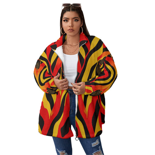 All-Over Print Unisex Borg Fleece Stand-up Collar Coat With Zipper Closure(Plus Size)