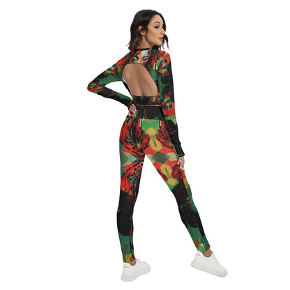 All-Over Print Women's Sport Set With Backless Top And Leggings