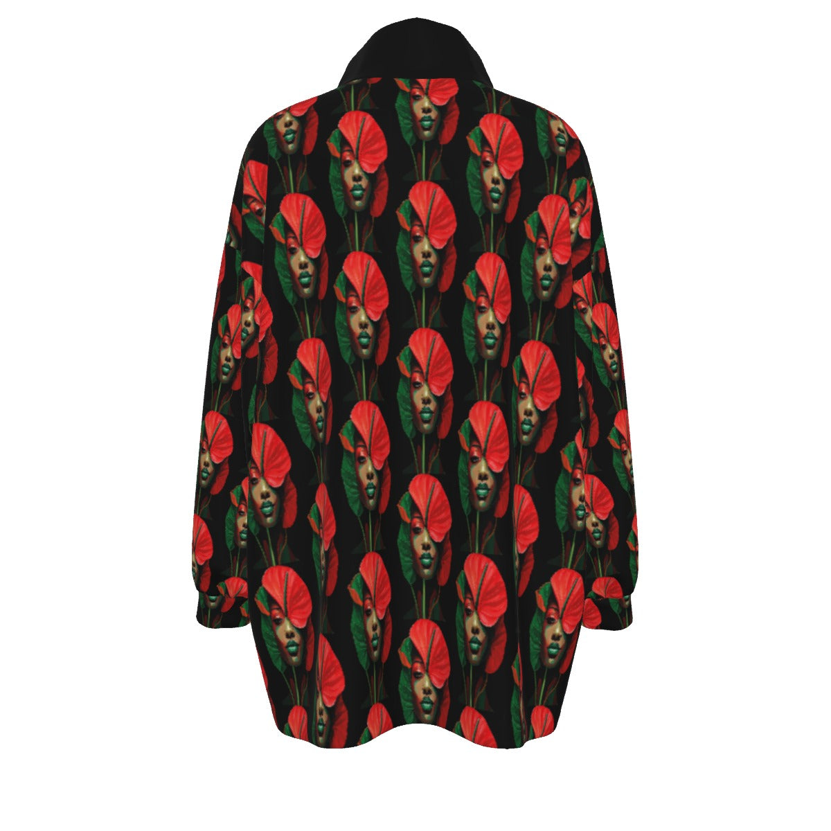 All-Over Print Unisex Borg Fleece Stand-up Collar Coat With Zipper Closure(Plus Size)