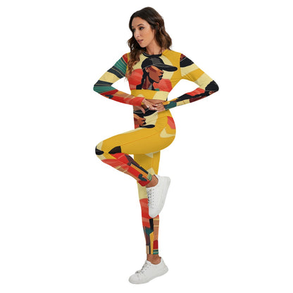 All-Over Print Women's Sport Set With Backless Top And Leggings