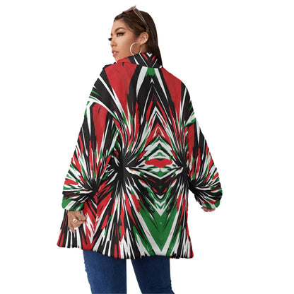 All-Over Print Unisex Borg Fleece Stand-up Collar Coat With Zipper Closure(Plus Size)