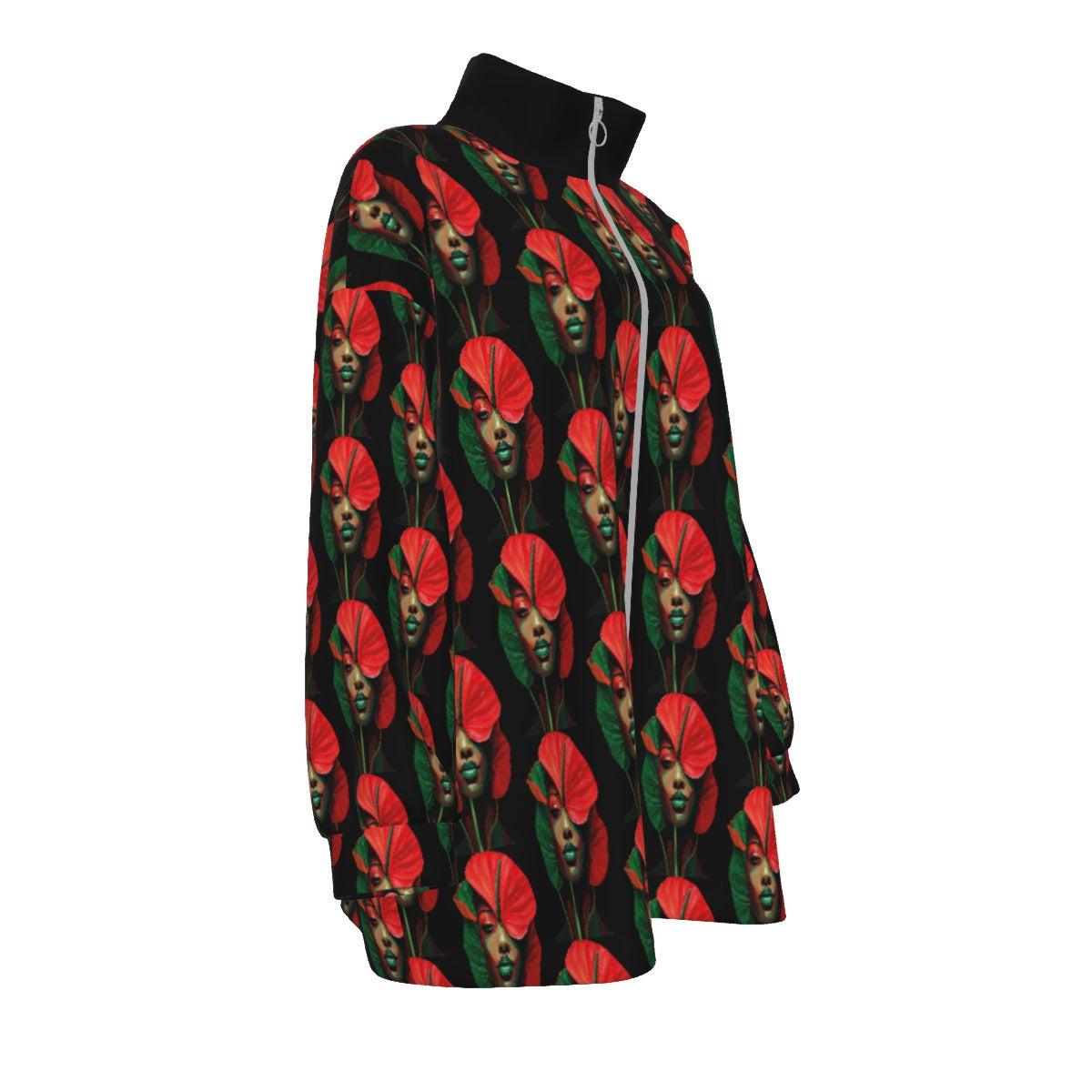 All-Over Print Unisex Borg Fleece Stand-up Collar Coat With Zipper Closure(Plus Size)