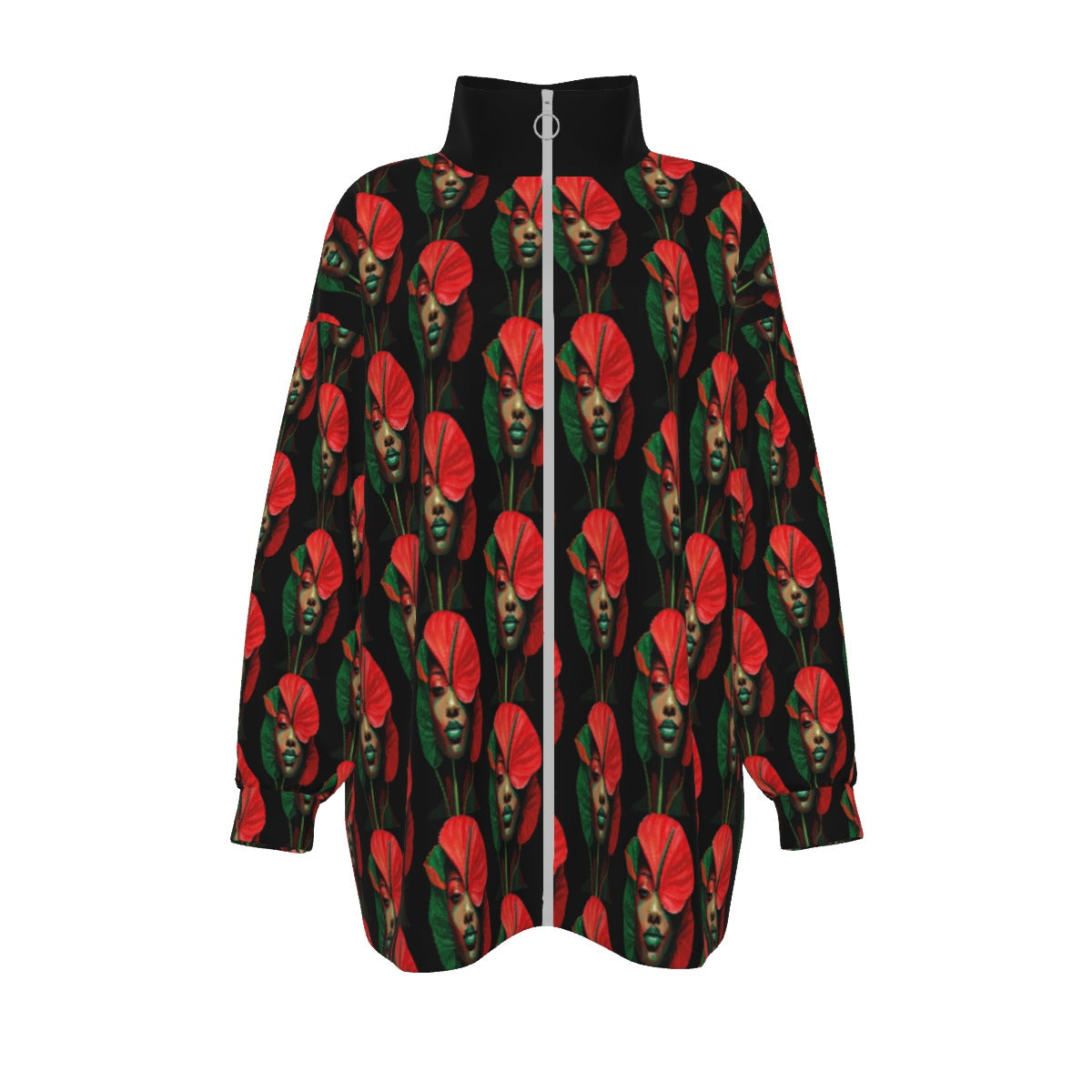 All-Over Print Unisex Borg Fleece Stand-up Collar Coat With Zipper Closure(Plus Size)