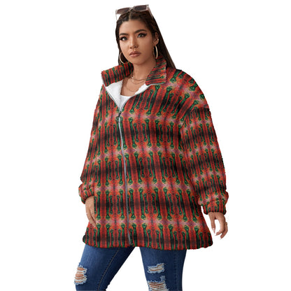 All-Over Print Unisex Borg Fleece Stand-up Collar Coat With Zipper Closure(Plus Size)