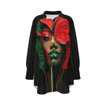 All-Over Print Women's Shirt With Long Sleeve(Plus Size)