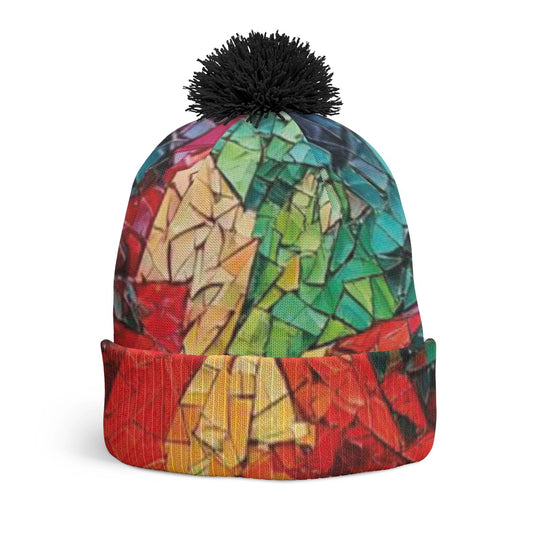 All-Over Print Knitted Hat With Pom-Pom