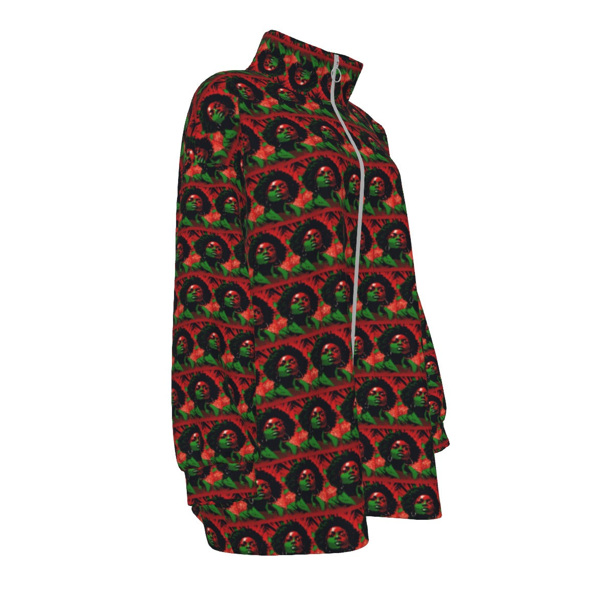 All-Over Print Unisex Borg Fleece Stand-up Collar Coat With Zipper Closure(Plus Size)