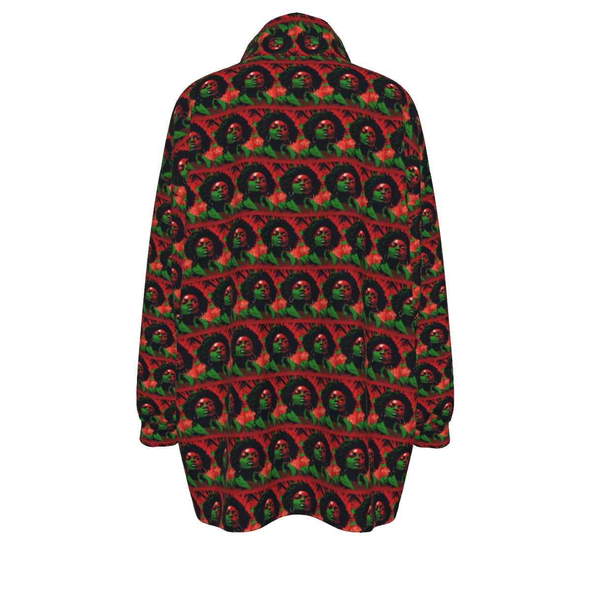 All-Over Print Unisex Borg Fleece Stand-up Collar Coat With Zipper Closure(Plus Size)