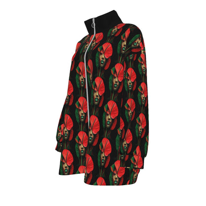 All-Over Print Unisex Borg Fleece Stand-up Collar Coat With Zipper Closure(Plus Size)