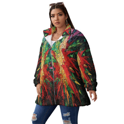 All-Over Print Unisex Borg Fleece Stand-up Collar Coat With Zipper Closure(Plus Size)