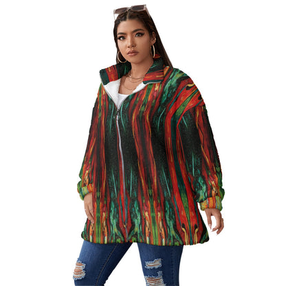 All-Over Print Unisex Borg Fleece Stand-up Collar Coat With Zipper Closure(Plus Size)