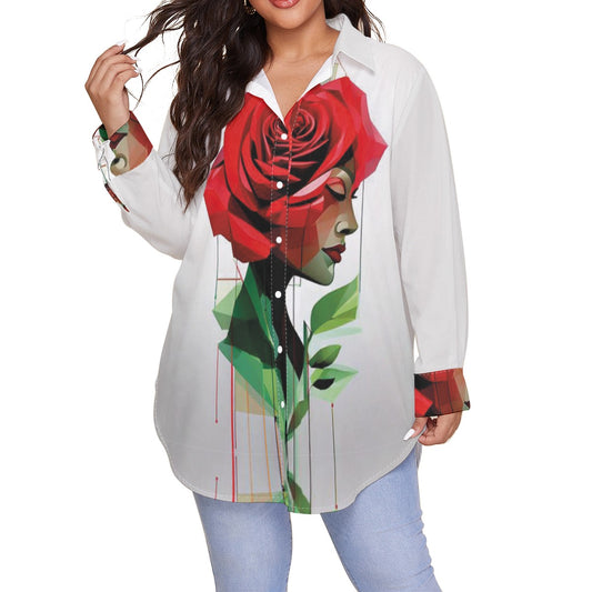 All-Over Print Women's Shirt With Long Sleeve(Plus Size)