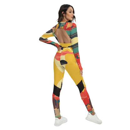 All-Over Print Women's Sport Set With Backless Top And Leggings