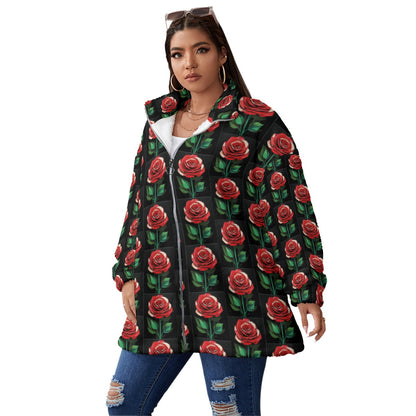 All-Over Print Unisex Borg Fleece Stand-up Collar Coat With Zipper Closure(Plus Size)