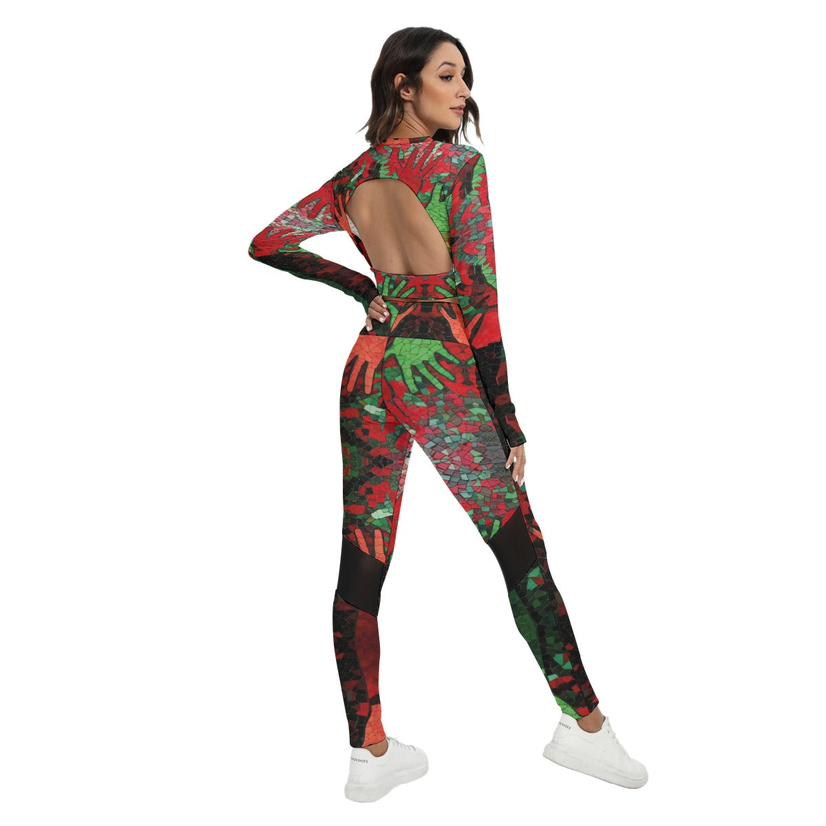 All-Over Print Women's Sport Set With Backless Top And Leggings