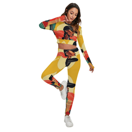 All-Over Print Women's Sport Set With Backless Top And Leggings