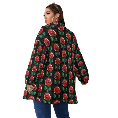 All-Over Print Unisex Borg Fleece Stand-up Collar Coat With Zipper Closure(Plus Size)