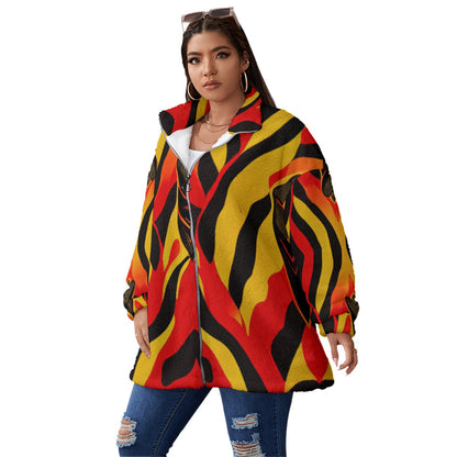 All-Over Print Unisex Borg Fleece Stand-up Collar Coat With Zipper Closure(Plus Size)