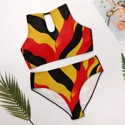 Maillot de bain deux pièces femme avec haut dos nu col montant